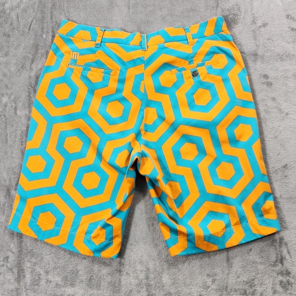 Loudmouth Golf Shorts Mens 34 Orange Blue Hex Pattern Geometric Summer‎ Fun Logo - Picture 2 of 12